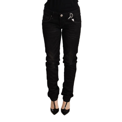 Acht Black Low Waist Skinny Denim Cotton Trouser