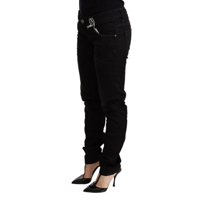 Acht Black Low Waist Skinny Denim Cotton Trouser