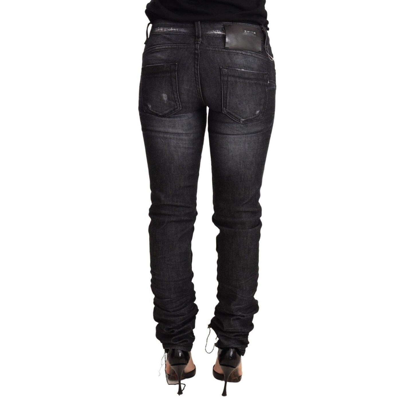 Acht Black Washed Cotton Low Waist Skinny Denim Trouser Jeans