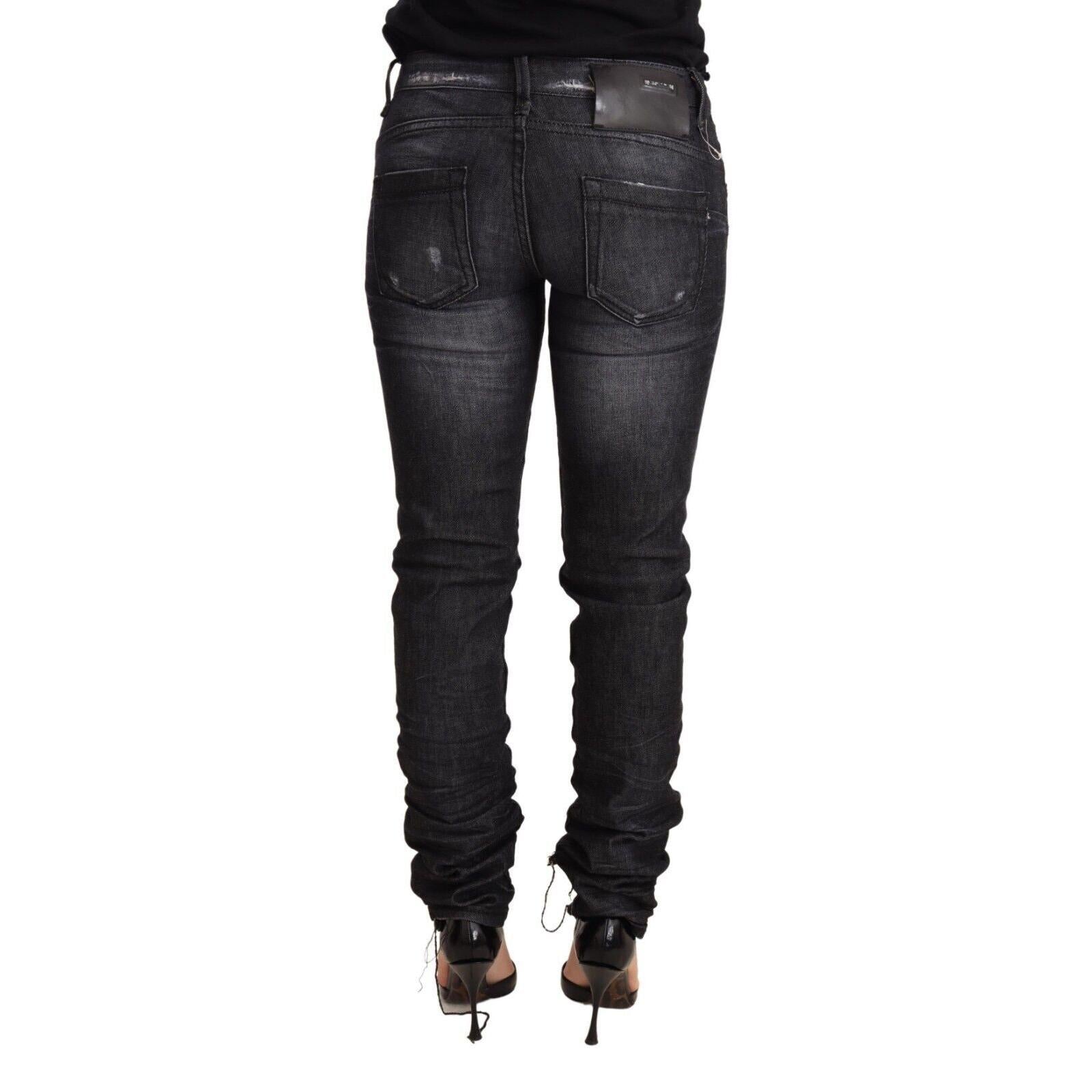 Acht Black Washed Cotton Low Waist Skinny Denim Trouser Jeans