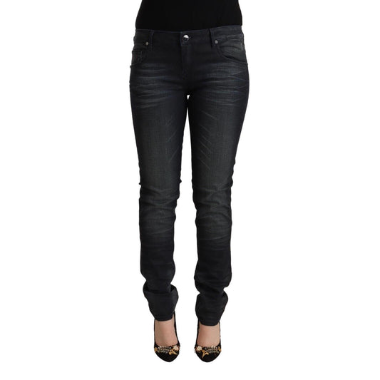 Acht Black Washed Cotton Low Waist Slim Fit Denim Jeans