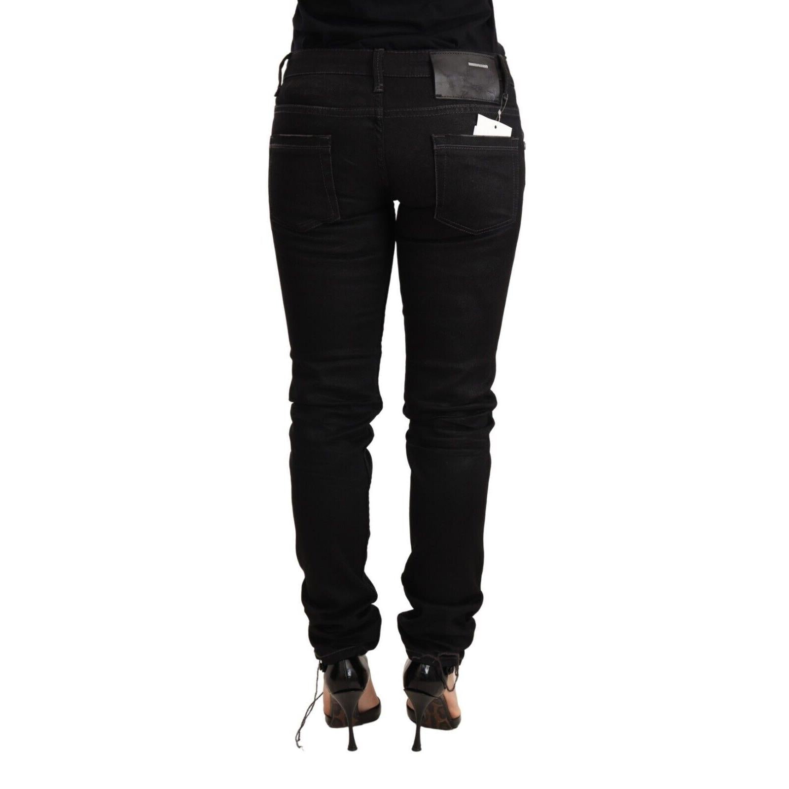 Acht Black Washed Cotton Slim Fit Denim Low Waist Trouser Jeans