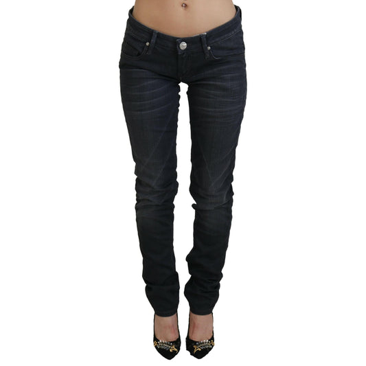 Acht Black Washed Low Waist Slim Fit Cotton Denim Jeans