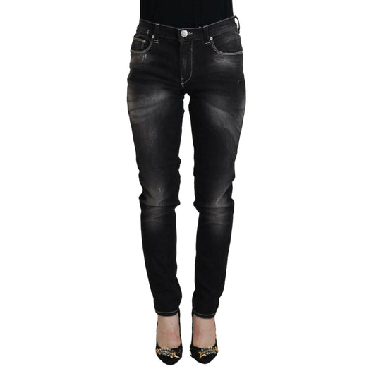 Acht Black Washed Mid Waist Tapered Women Casual Denim Jeans