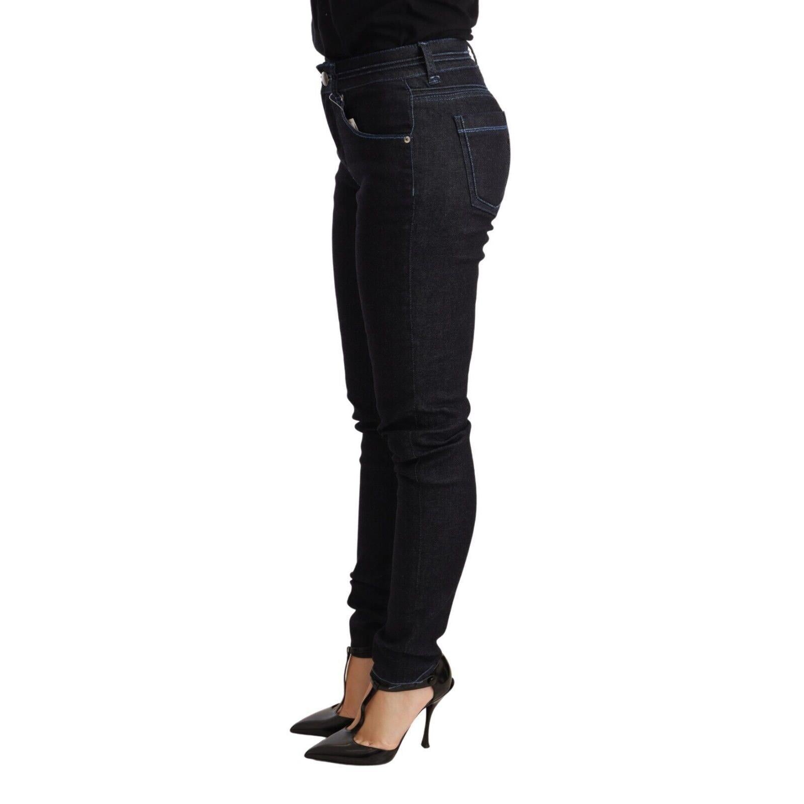 Acht Blue Cotton Low Waist Slim Fit Denim Women Trouser Jeans