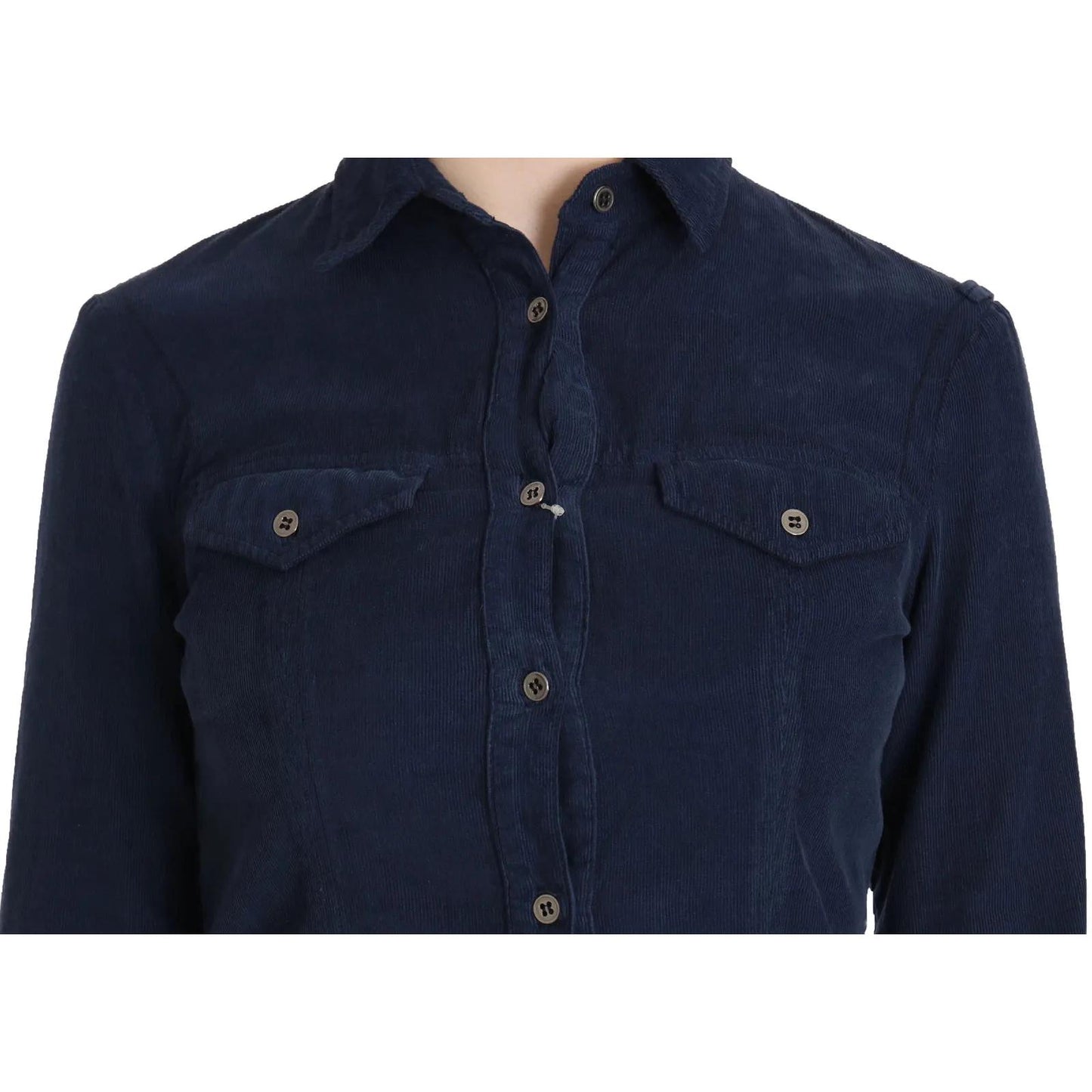 Acht Cotton Blue Corduroy Long Sleeves Shirt Top Blouse