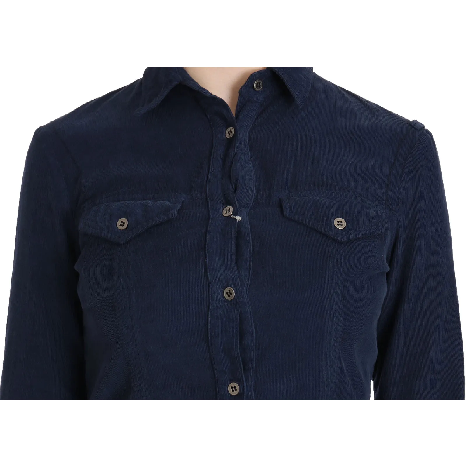 Acht Cotton Blue Corduroy Long Sleeves Shirt Top Blouse