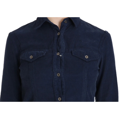 Acht Cotton Blue Corduroy Long Sleeves Shirt Top Blouse