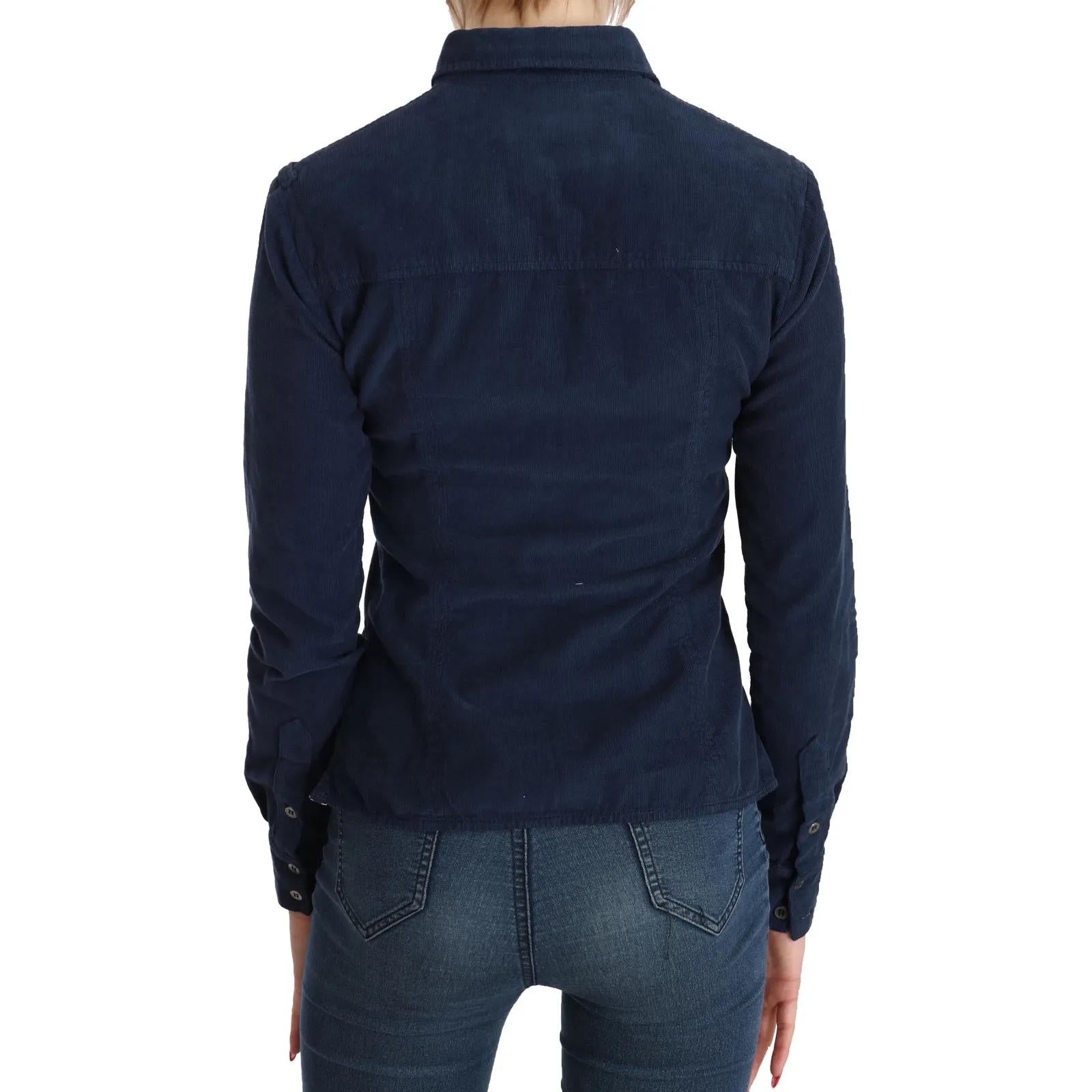 Acht Cotton Blue Corduroy Long Sleeves Shirt Top Blouse