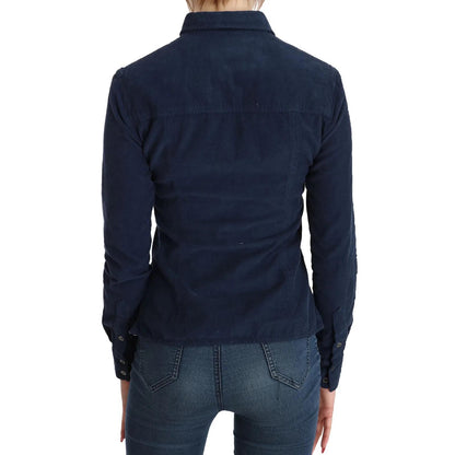 Acht Cotton Blue Corduroy Long Sleeves Shirt Top Blouse