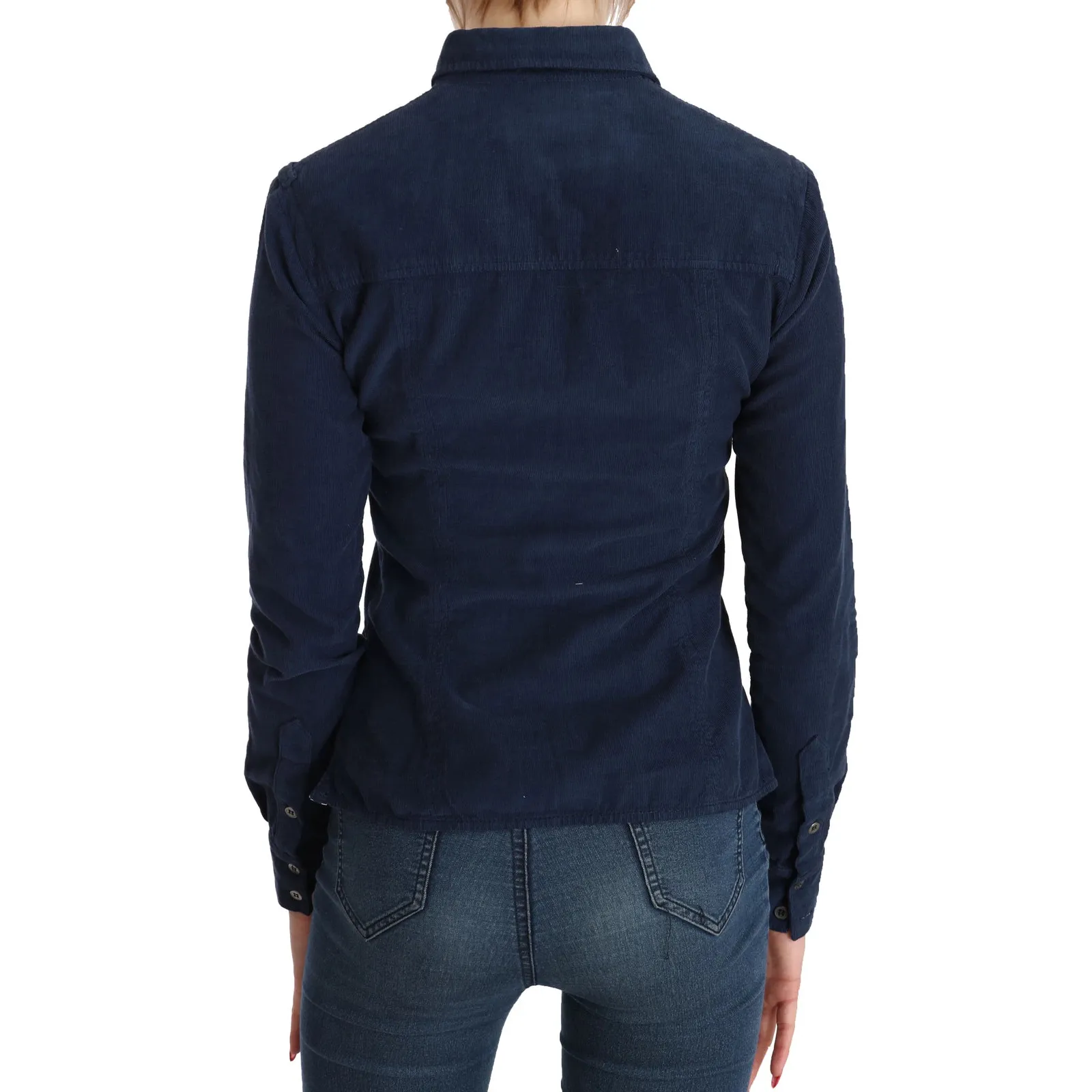Acht Cotton Blue Corduroy Long Sleeves Shirt Top Blouse