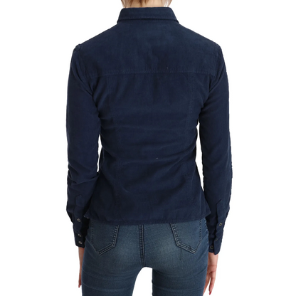 Acht Cotton Blue Corduroy Long Sleeves Shirt Top Blouse
