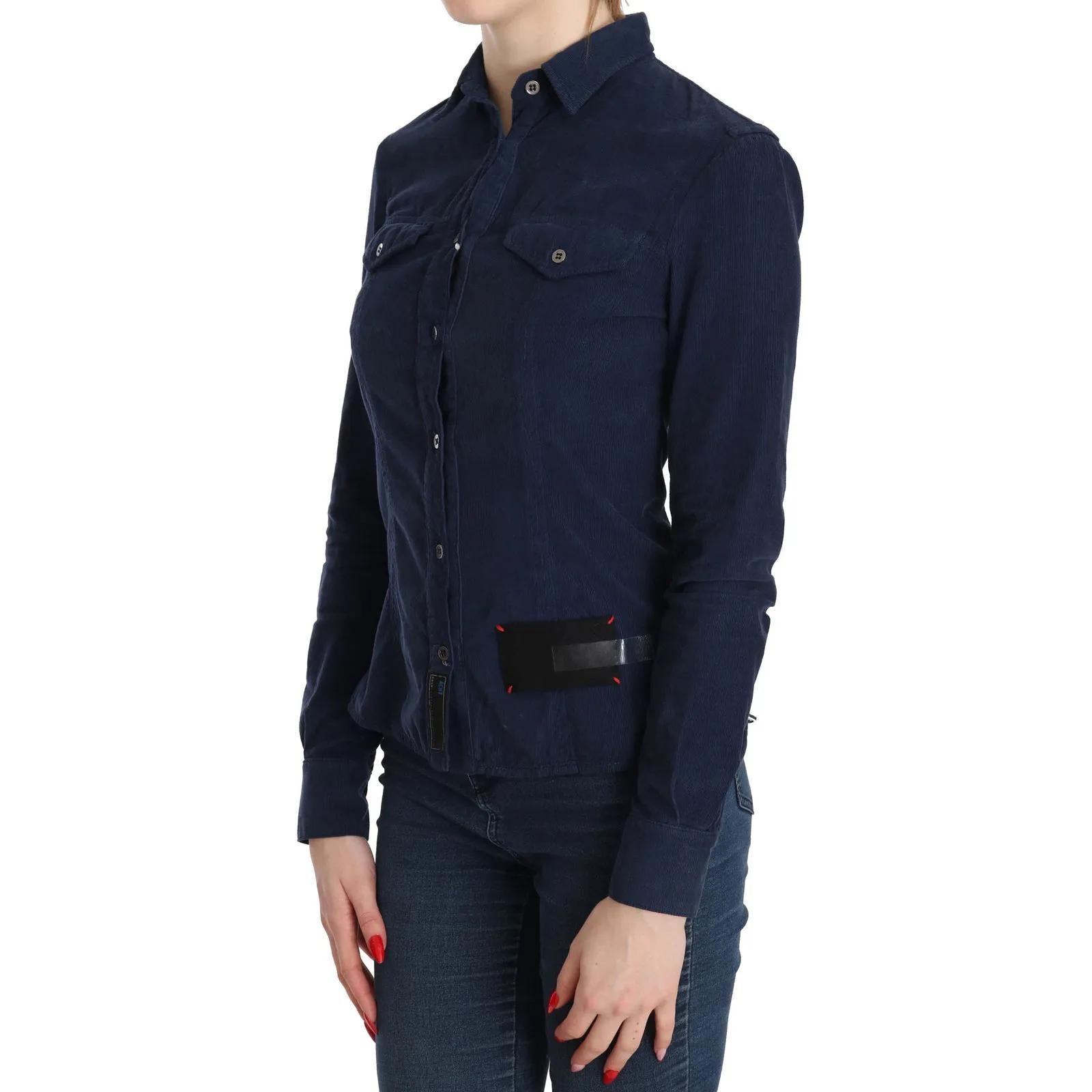Acht Cotton Blue Corduroy Long Sleeves Shirt Top Blouse