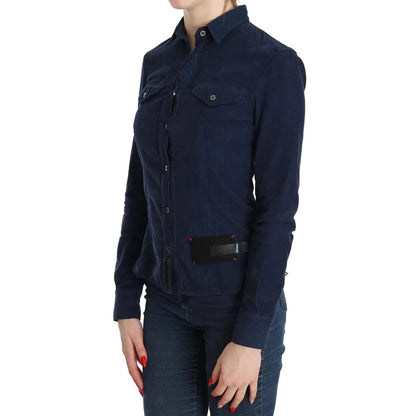 Acht Cotton Blue Corduroy Long Sleeves Shirt Top Blouse