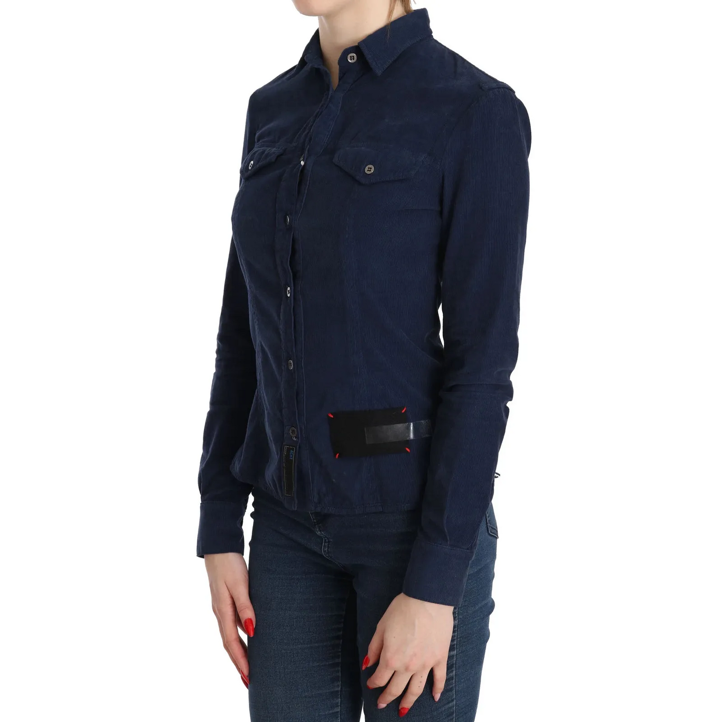 Acht Cotton Blue Corduroy Long Sleeves Shirt Top Blouse