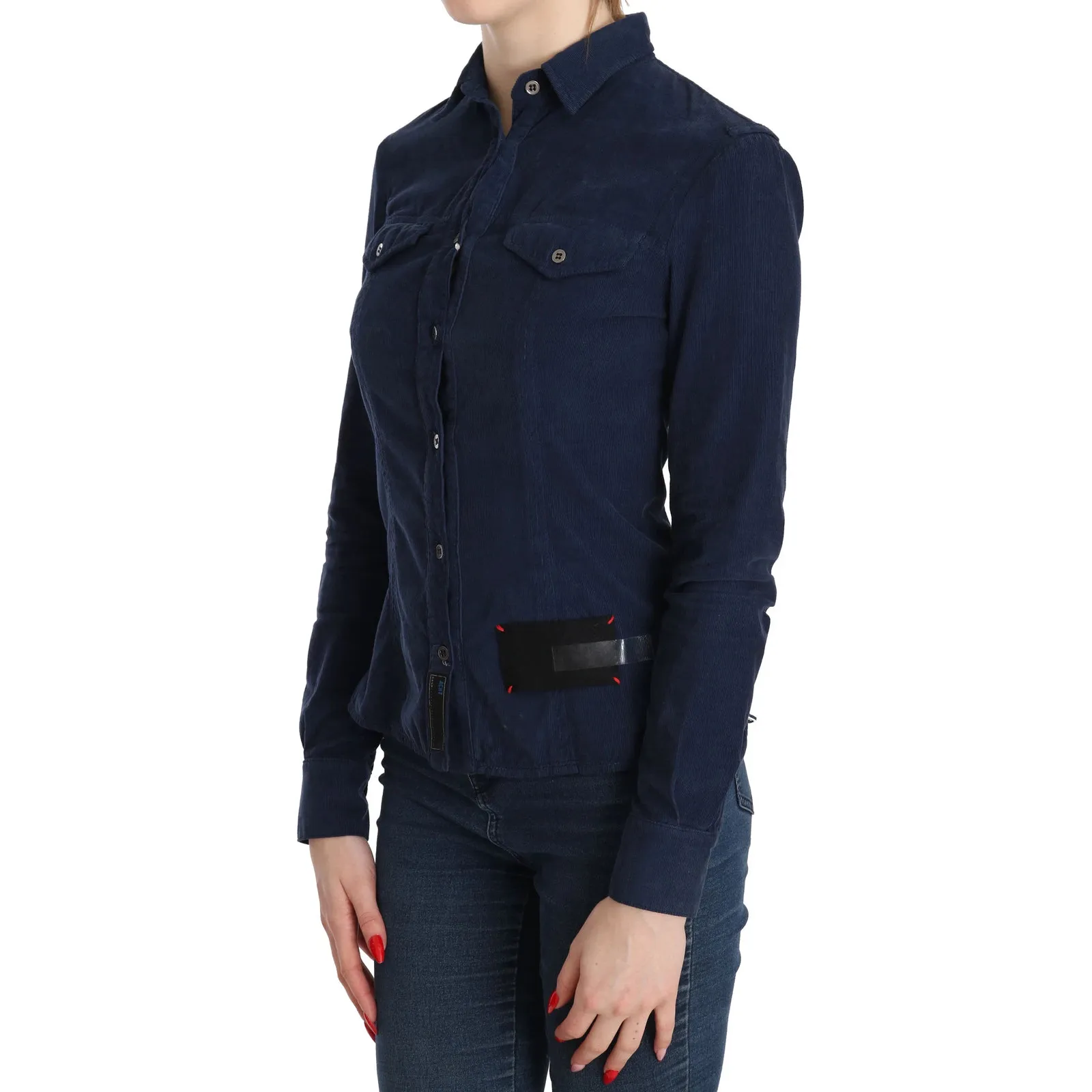 Acht Cotton Blue Corduroy Long Sleeves Shirt Top Blouse