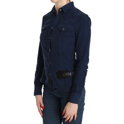 Acht Cotton Blue Corduroy Long Sleeves Shirt Top Blouse