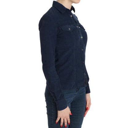 Acht Cotton Blue Corduroy Long Sleeves Shirt Top Blouse