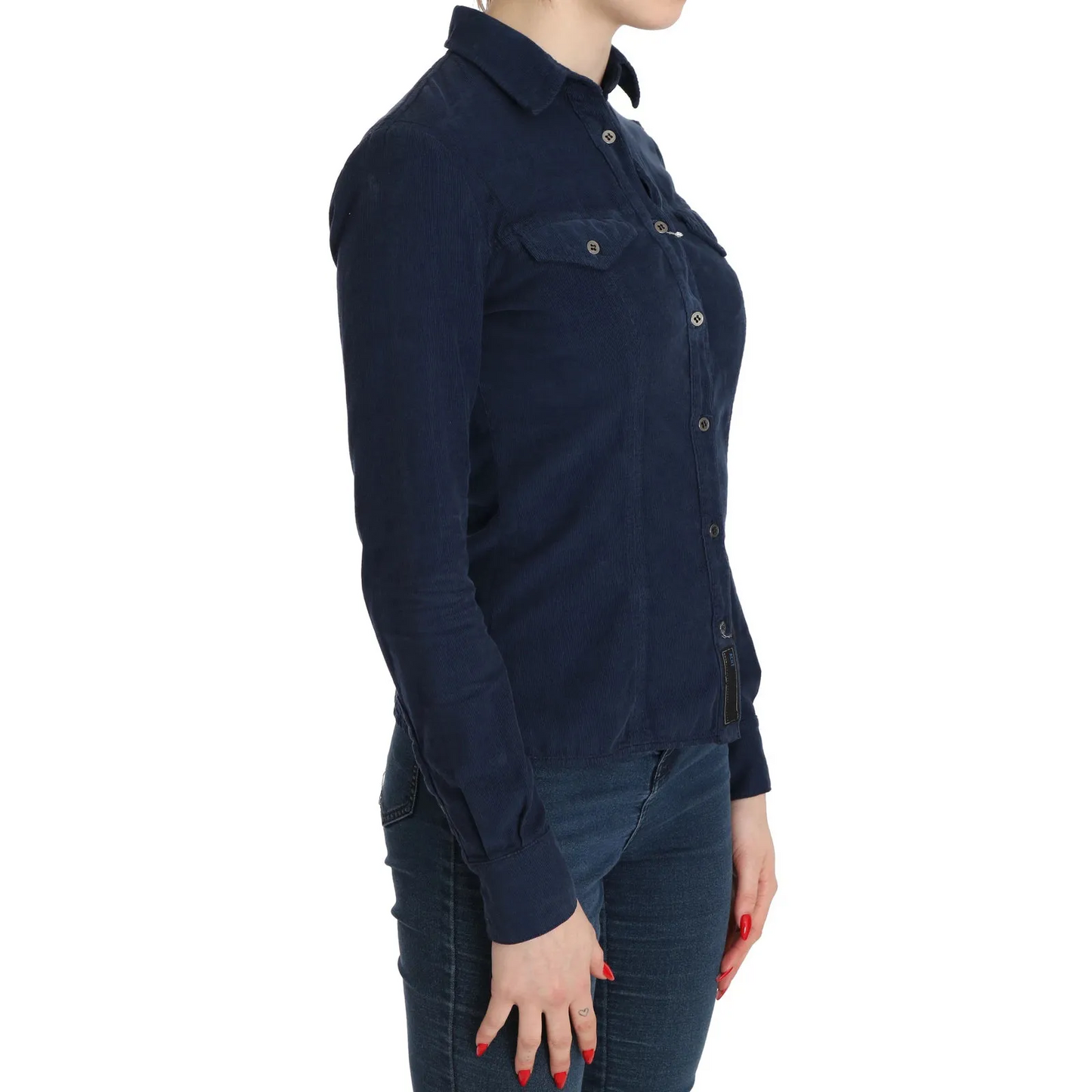 Acht Cotton Blue Corduroy Long Sleeves Shirt Top Blouse