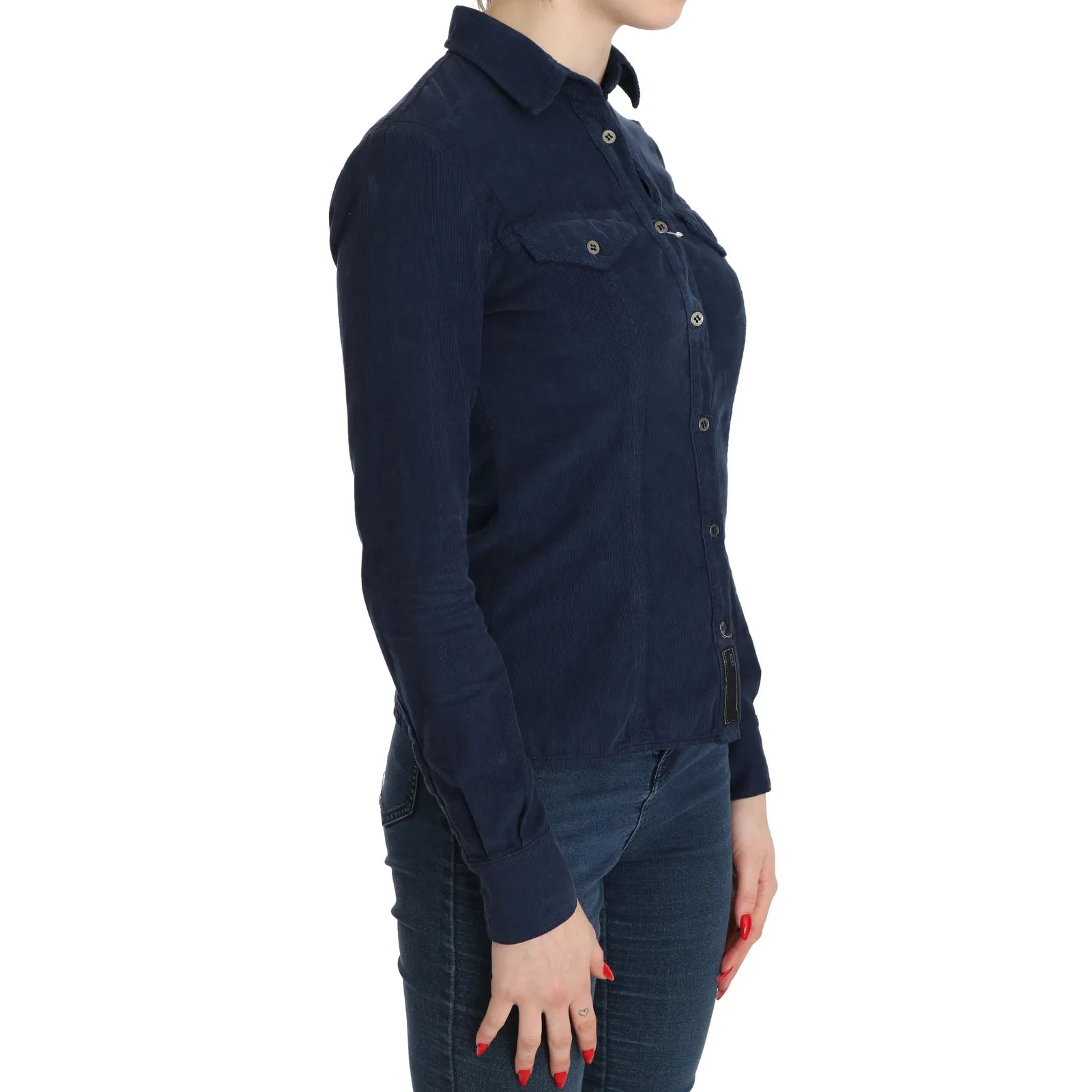 Acht Cotton Blue Corduroy Long Sleeves Shirt Top Blouse