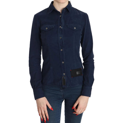 Acht Cotton Blue Corduroy Long Sleeves Shirt Top Blouse