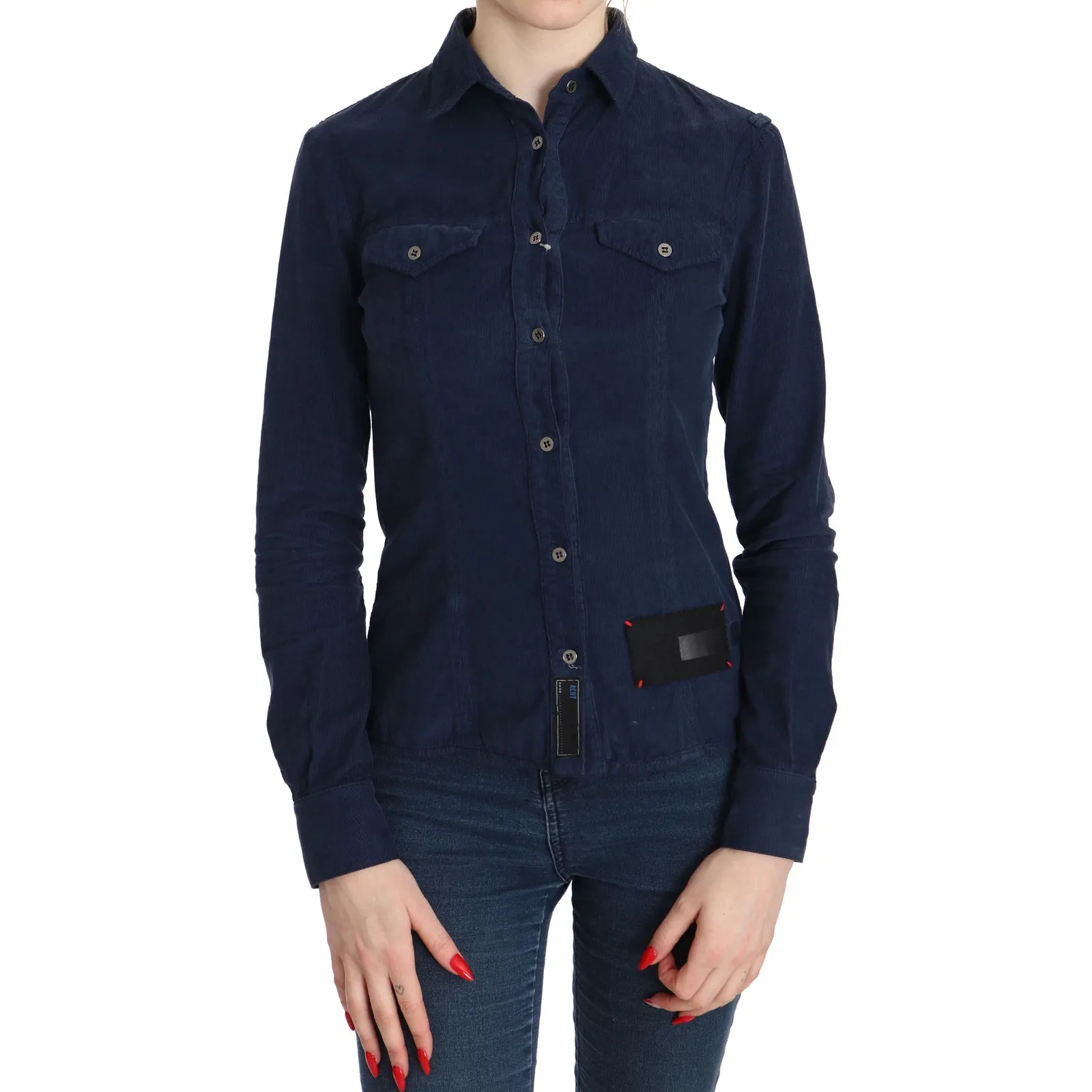 Acht Cotton Blue Corduroy Long Sleeves Shirt Top Blouse