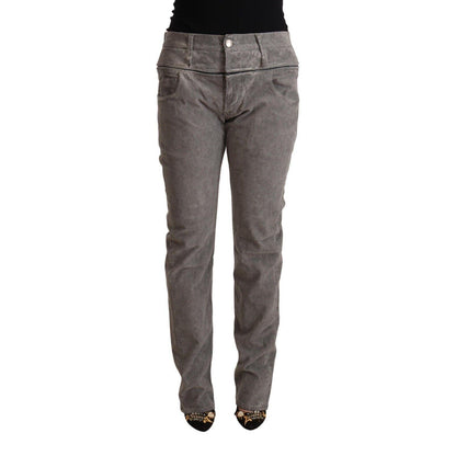 Acht Gray Cotton Straight Fit High Waist Pants