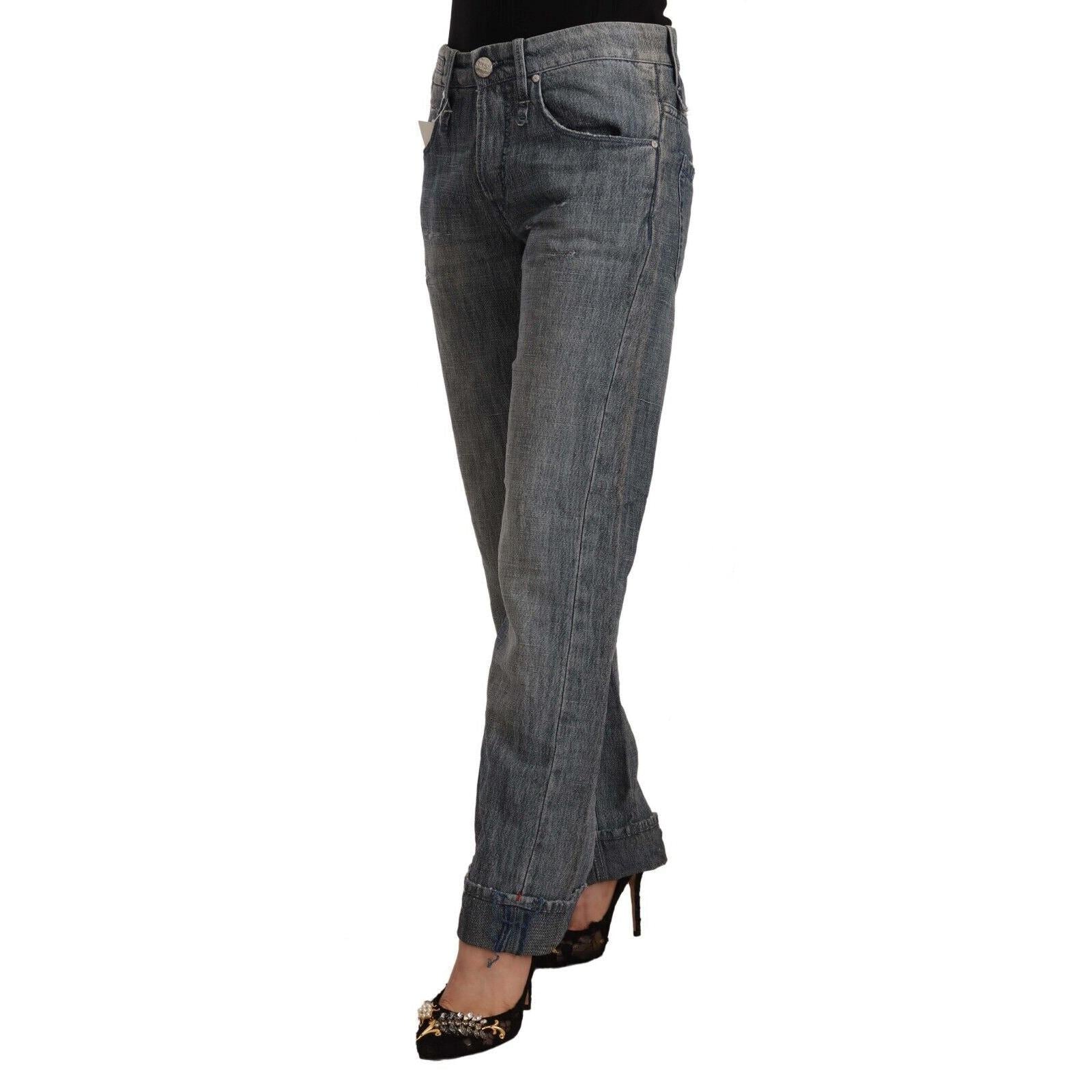 Acht Gray Washed Mid Waist Straight Denim Folded Hem Jeans