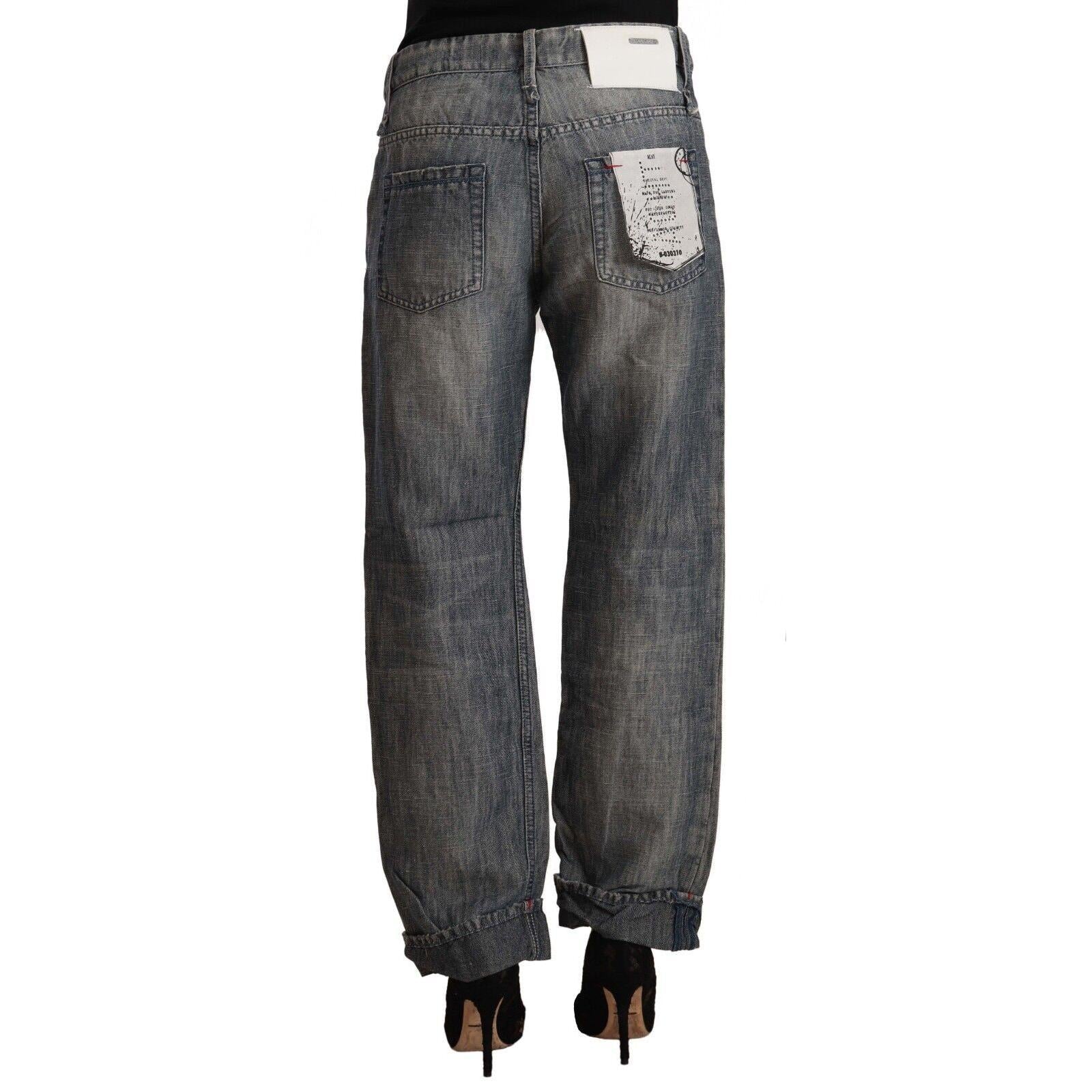 Acht Gray Washed Ramie Straight Denim Folded Hem Jeans