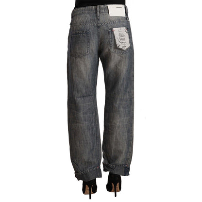 Acht Gray Washed Ramie Straight Denim Folded Hem Jeans