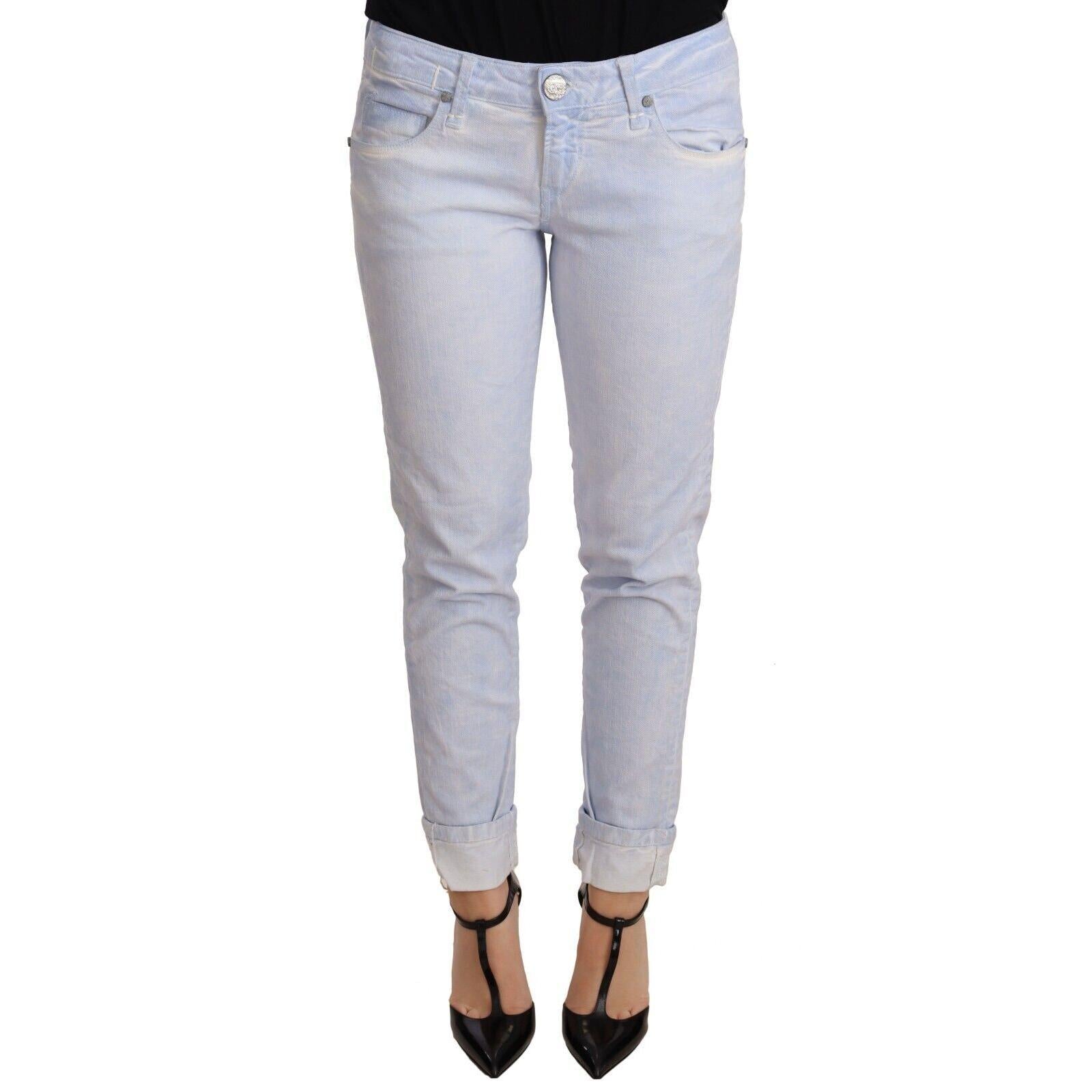 Acht Light Blue Cotton Folded Hem Denim Skinny Women Trouser Jeans