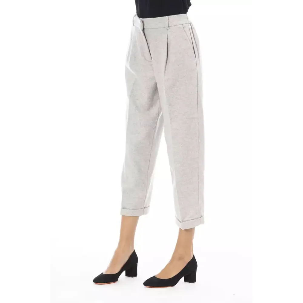 Alpha Studio Gray Wool Women Trouser