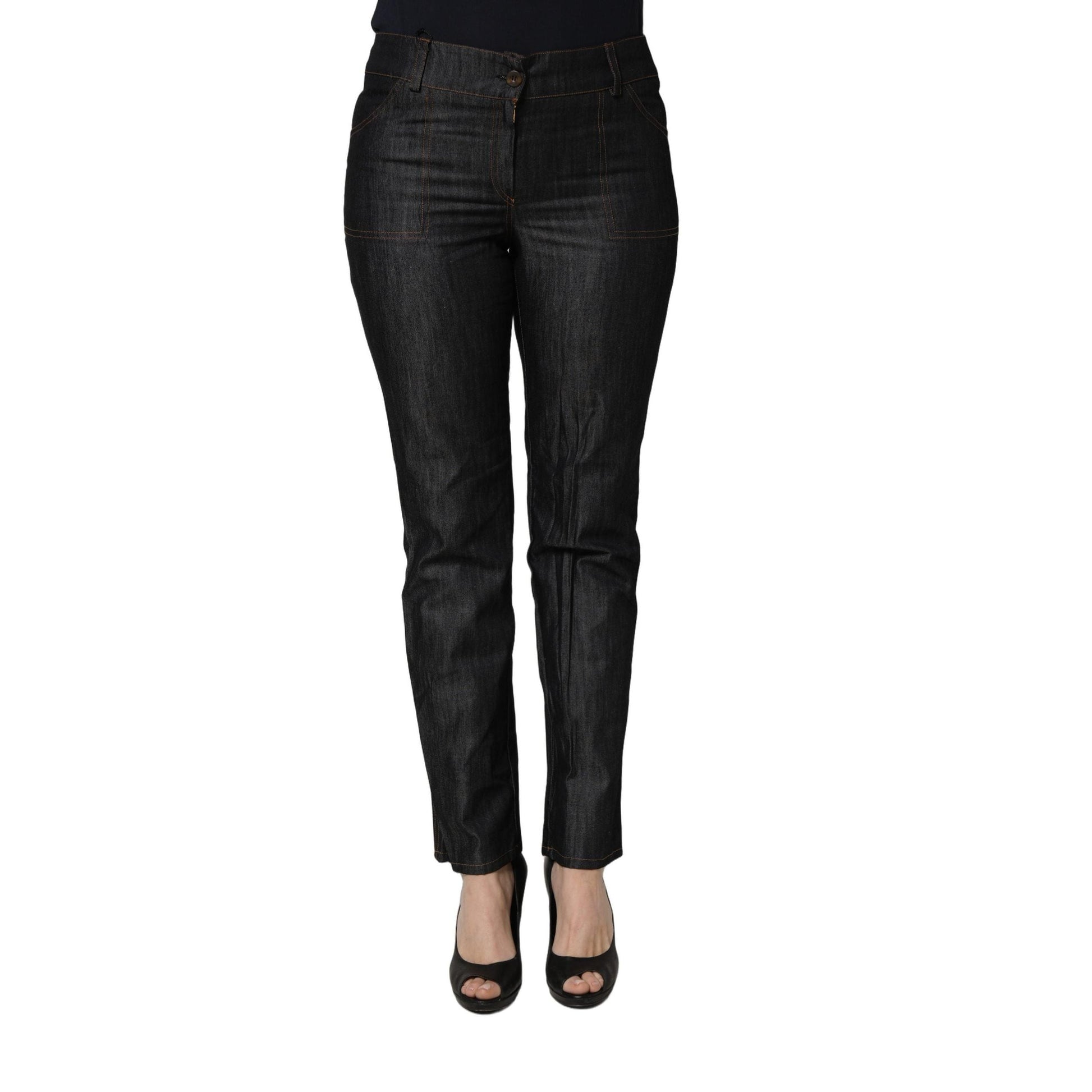 BENCIVENGA Black Cotton Mid Waist Skinny Denim Trouser Jeans