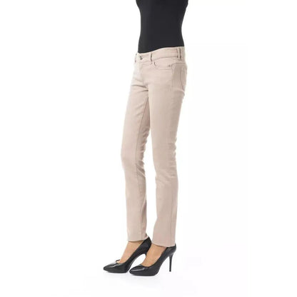 BYBLOS Beige Cotton Women Pant with Back Pocket Chain