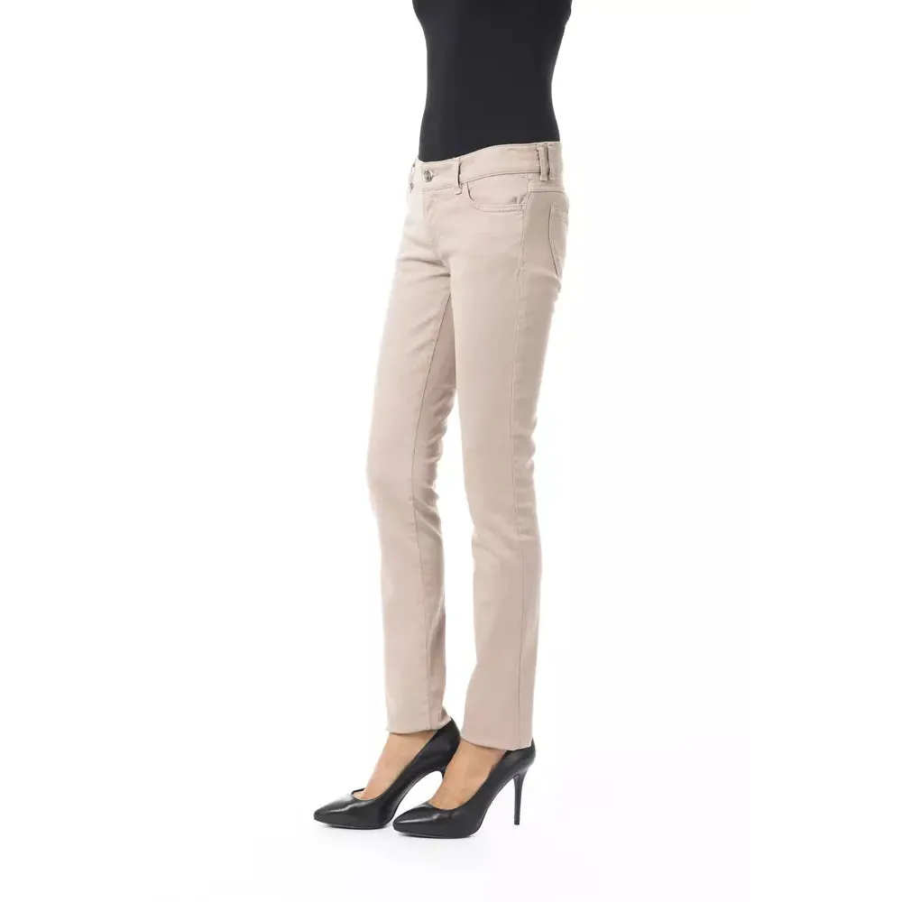 BYBLOS Beige Cotton Women Pant with Back Pocket Chain