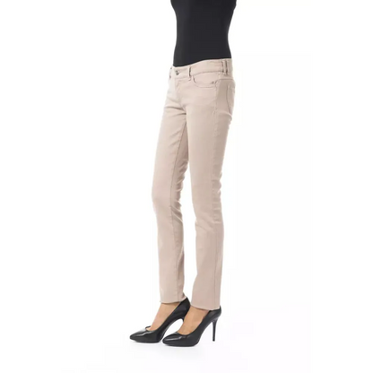 BYBLOS Beige Cotton Women Pant with Back Pocket Chain