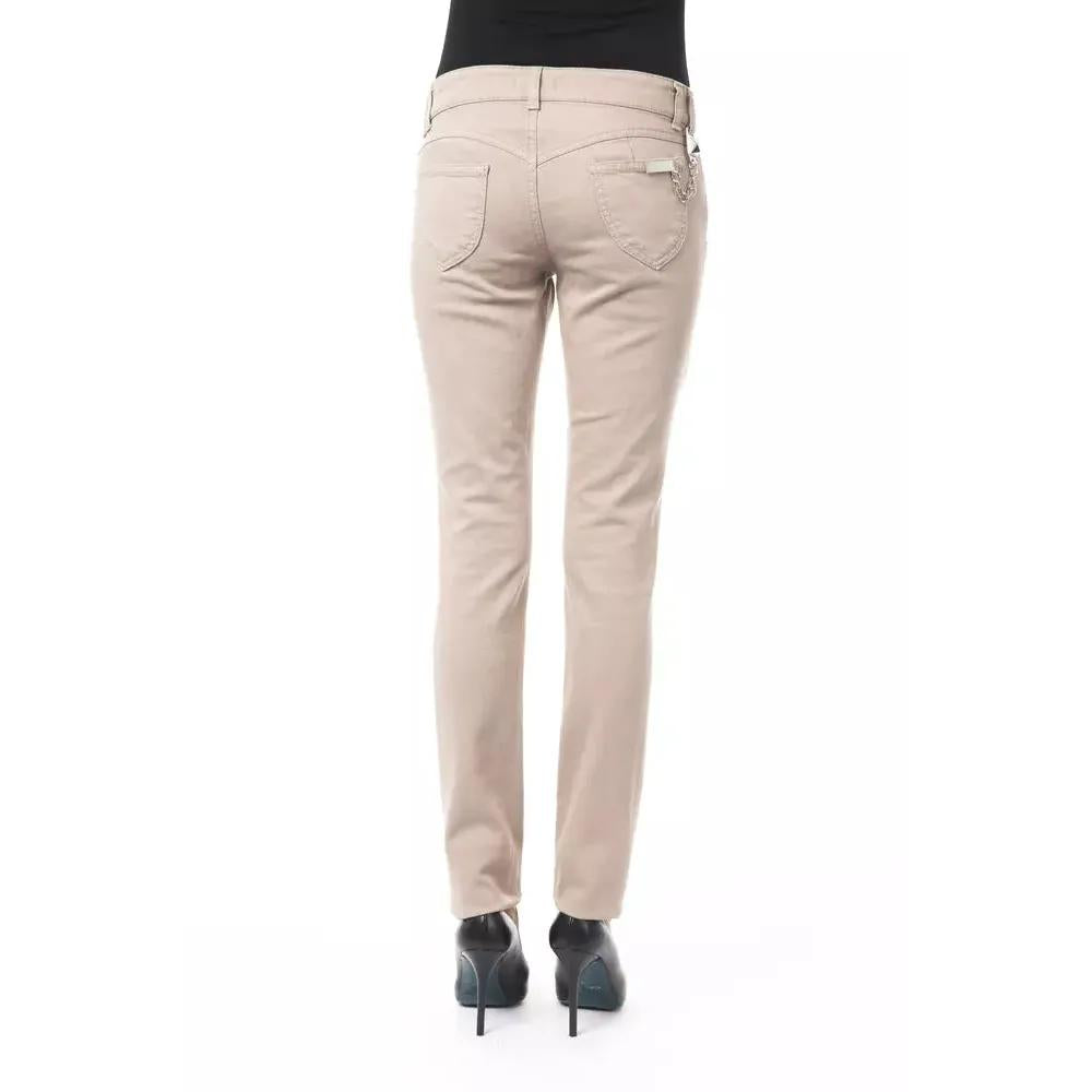 BYBLOS Beige Cotton Women Pant with Back Pocket Chain
