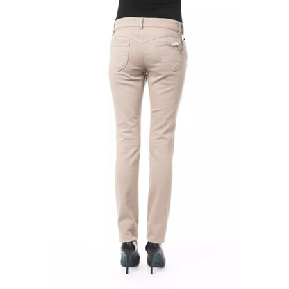 BYBLOS Beige Cotton Women Pant with Back Pocket Chain
