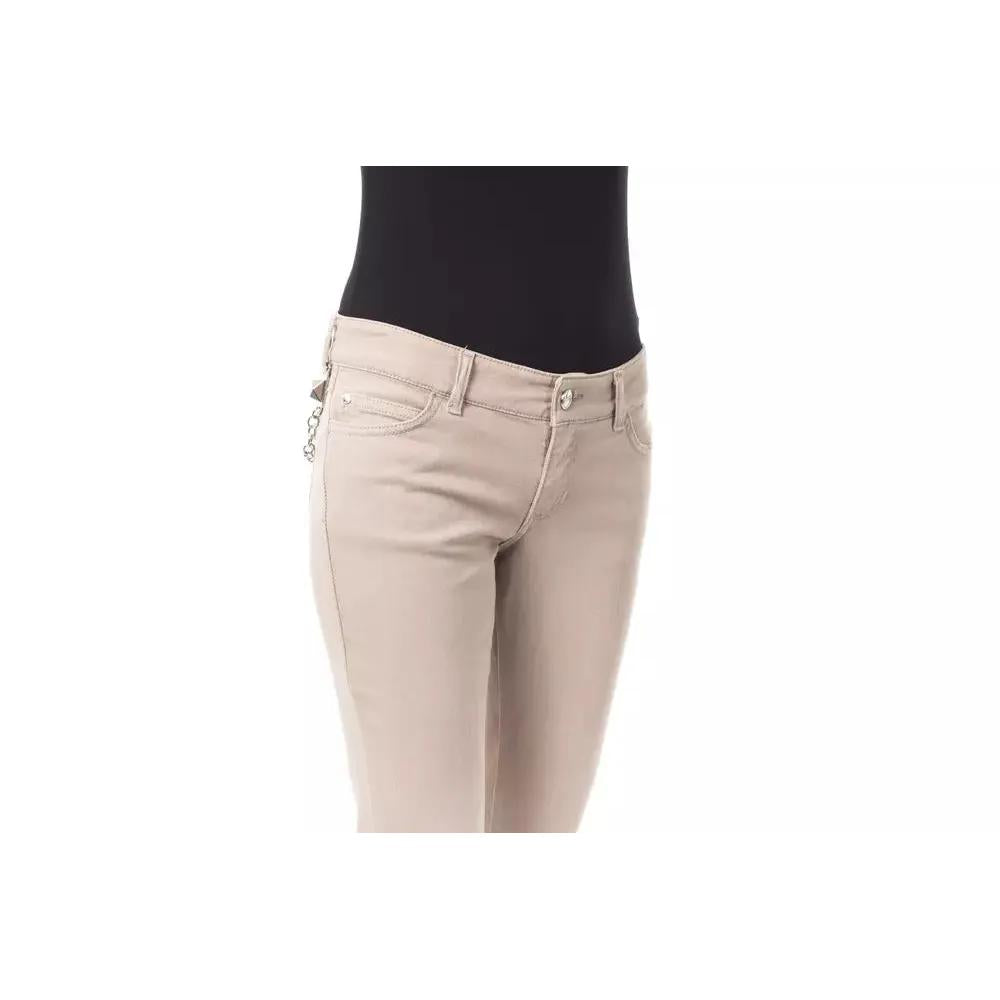 BYBLOS Beige Cotton Women Pant with Back Pocket Chain