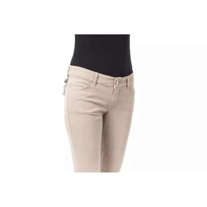 BYBLOS Beige Cotton Women Pant with Back Pocket Chain