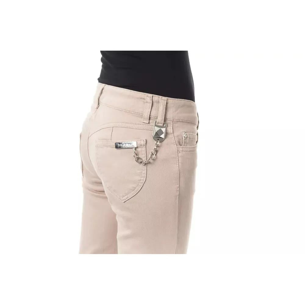 BYBLOS Beige Cotton Women Pant with Back Pocket Chain