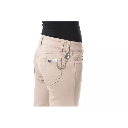 BYBLOS Beige Cotton Women Pant with Back Pocket Chain