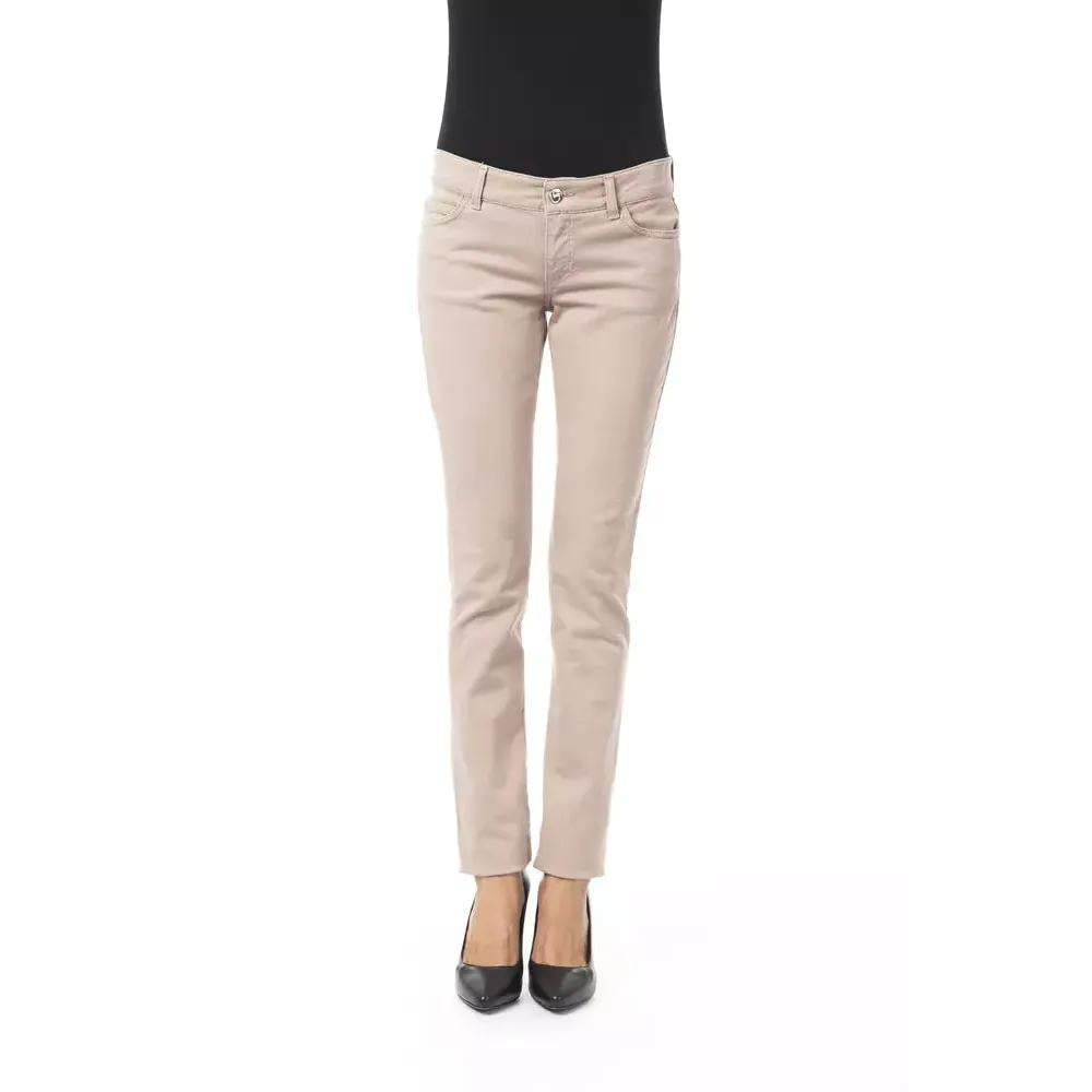 BYBLOS Beige Cotton Women Pant with Back Pocket Chain