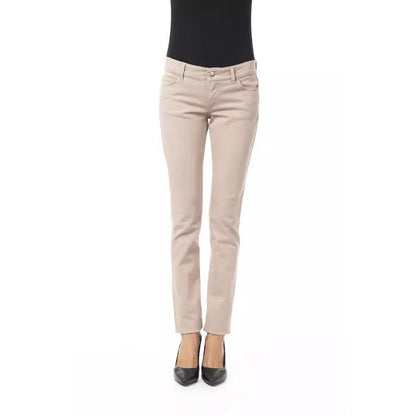 BYBLOS Beige Cotton Women Pant with Back Pocket Chain