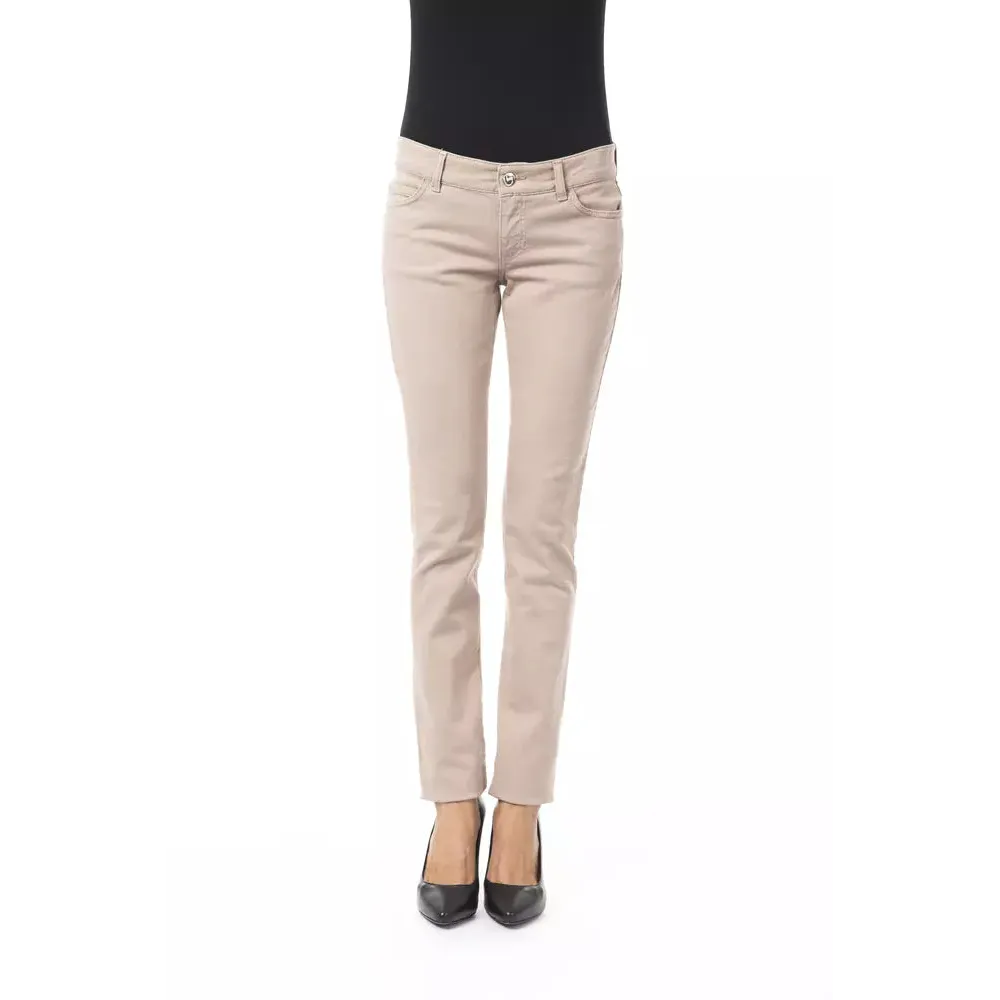 BYBLOS Beige Cotton Women Pant with Back Pocket Chain