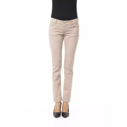 BYBLOS Beige Cotton Women Pant with Back Pocket Chain