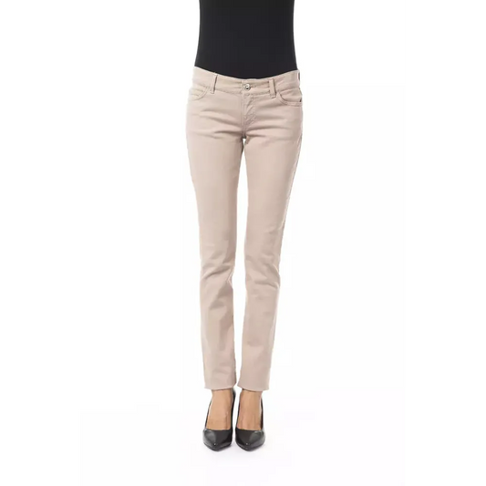 BYBLOS Beige Cotton Women Pant with Back Pocket Chain