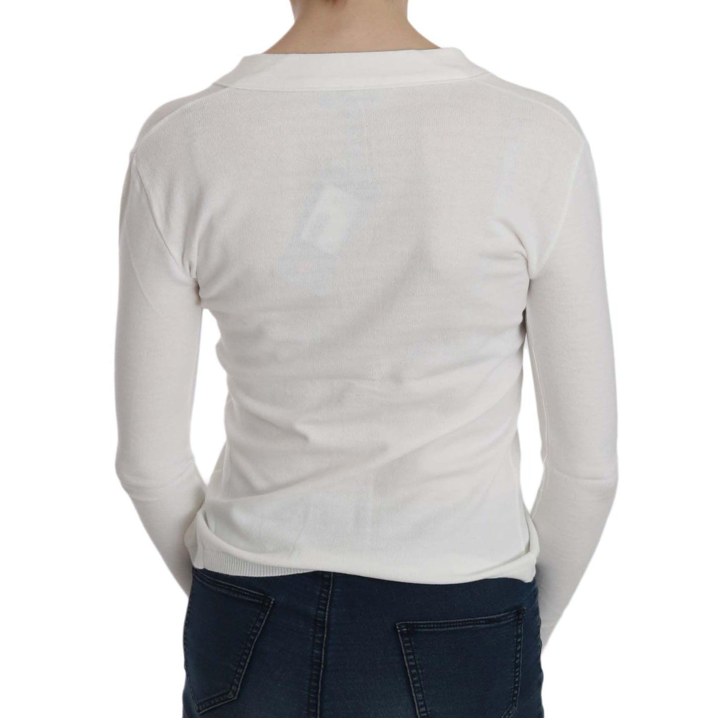 BYBLOS White V-neck Long Sleeve Cropped Cardigan Tops Sweater