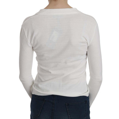 BYBLOS White V-neck Long Sleeve Cropped Cardigan Tops Sweater