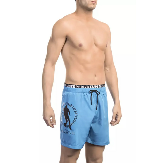 Bikkembergs Light Blue Polyester Men Swim Short
